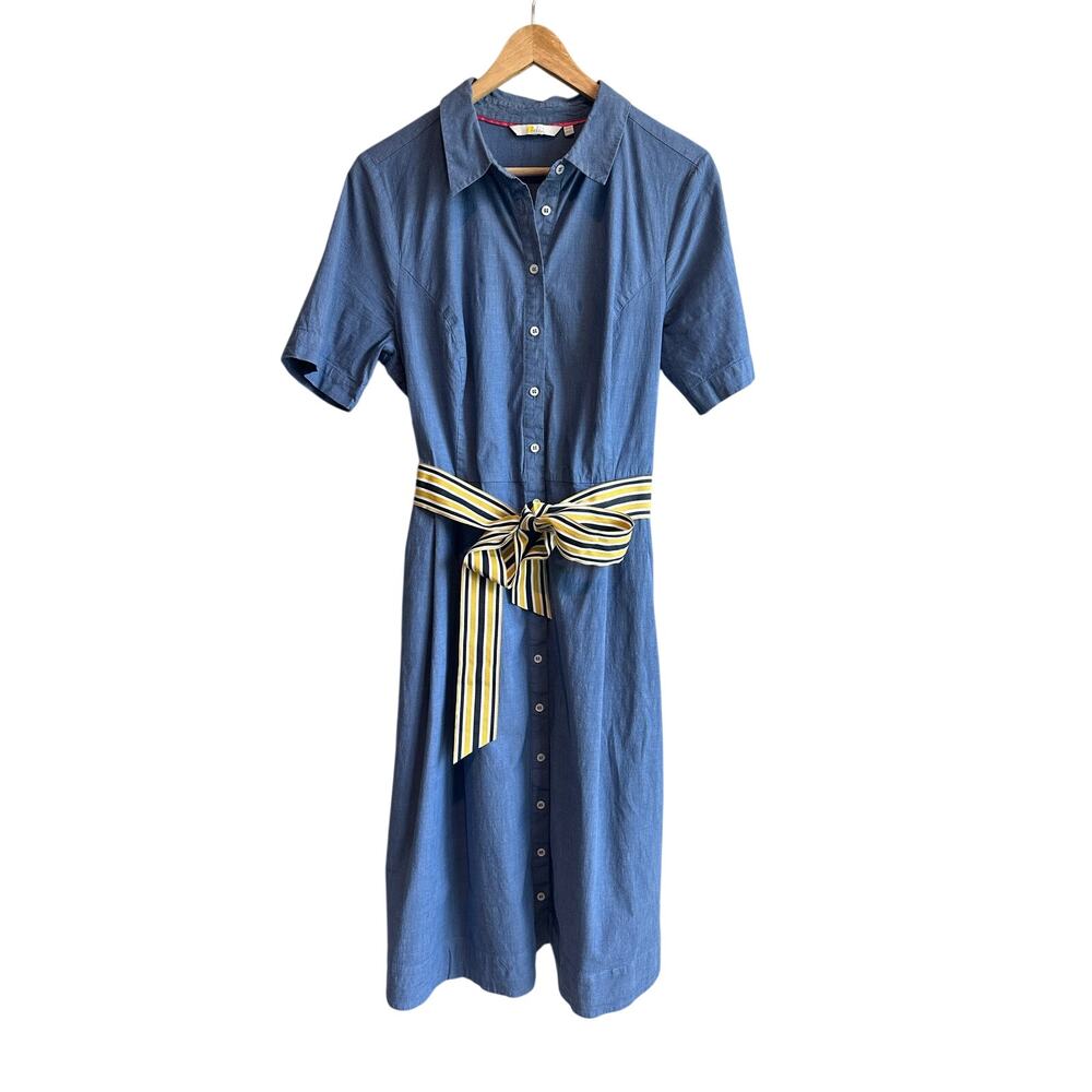 Boden LONG Sophia Chambray Shirt Dress Blue 12